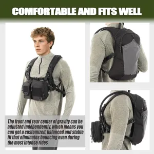 Multifunctional tactical outdoor sports backpack with front chest bag and breathable mesh design.