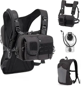 Tactical chest rig backpack set with hydration bladder and modular utility pouches for outdoor sports.