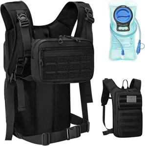 Sac à dos tactique multifonctionnel avec système MOLLE et poche à eau incluse.