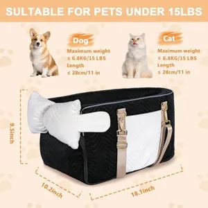 Cute bow pet car seat for small dogs and cats, portable center console pet carrier bed.