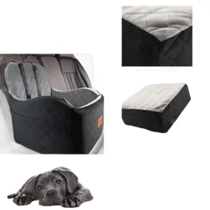 Durable dog car seat booster with soft quilted short wool fabric for safe pet travel.
