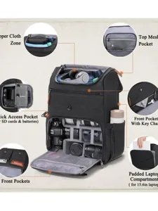 Waterproof canvas camera backpack with multi compartments for DSLR, lens and 15.6 inch laptop.