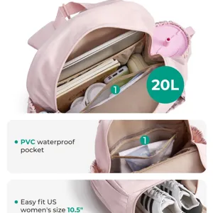 Rosa multifunktionaler Rucksack mit Schuhfach, wasserdichter Tasche und 20L Kapazität.