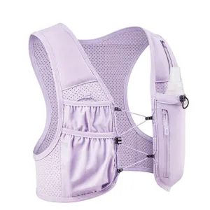 Lightweight running hydration vest detail, breathable mesh fabric with adjustable straps and bottle.