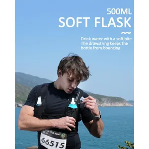 Lightweight black running hydration vest with adjustable chest strap and 500ml soft flask.