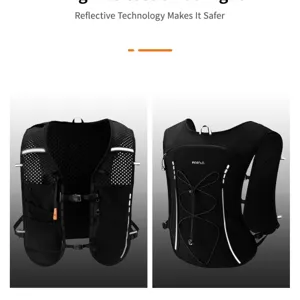 Schwarze Laufweste Trinkrucksack Detail, reflektierende Streifen für den Outdoors.