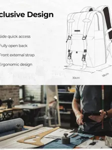Reise Laptop Rucksack mit ergonomischem Design, seitlichem Schnellzugriff und 30x18cm.