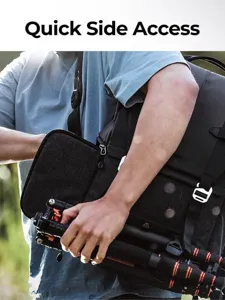 Professioneller Kamerarucksack mit Schnellzugriff, 15,6 Zoll Laptopfach und Stativ.