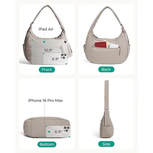 Multi-angle detail view of casual quilted underarm shoulder bag with large daily capacity.