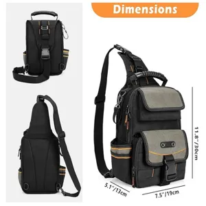 Bolso bandolera resistente para electricista con asa correa y múltiples bolsillos con cremallera