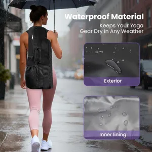 Wasserdichter Yogaklamotten Rucksack für Damen, schwarze Fitnesstasche mit robustem Design.