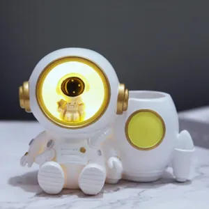 Cute astronaut pen holder night light resin desk decoration creative gift bedside lamp room decor
