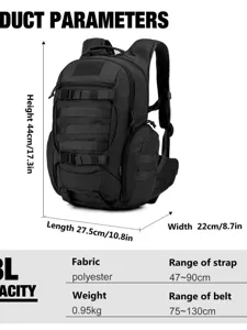 Waterproof tactical backpack military outdoor sports camping hiking travel 44cm black