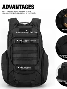 Tactical attack backpack with MOLLE system, YKK zippers and durable waterproof fabric.