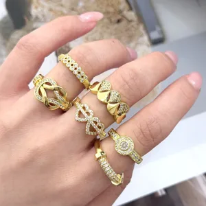 18K Verguld Koper Zirconia Open Ring Vintage Geometrisch Verstelbare Vingerring Voor Vrouwen Retro INS Stijl Sieraden Cadeau