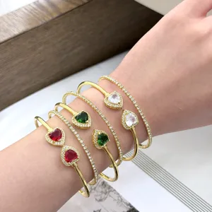 Braccialetto Rigido in Rame con Zirconia a Cuore per Donna Regolabile Placcato Oro 18K Doppio Strato a Cuore Gioielli