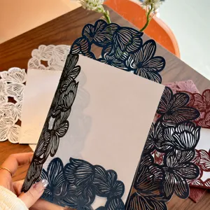 Élégante Carte d'Invitation Florale Évidée Découpe Laser Mariage Fiançailles Carte de Vœux Avec Enveloppe Ruban pour Fête