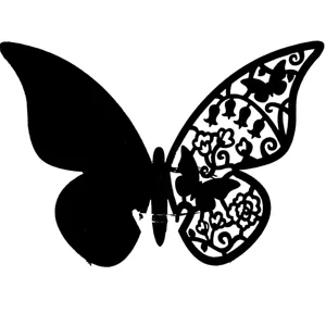 Intricate black laser cut 3D hollow butterfly place card for elegant wedding table decor