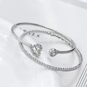 Bracciale Rigido Aperto Serpente Zircone Argentato Set Gioielli Moda Commercio All'Ingrosso