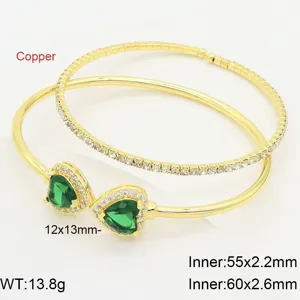 Bracciale Doppio Strato Placcato Oro 18K Zircone Cuore Verde, Gioiello di Moda Chic