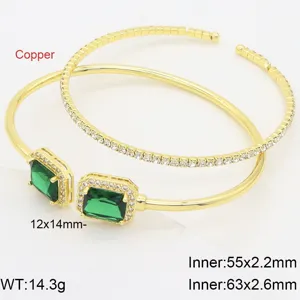 Luxury square cubic zirconia open cuff bracelets pair with 18k gold plated finish style.