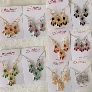 French Vintage Copper 18K Gold Plated Zirconia Dreamcatcher Tassel Jewelry Set Necklace Earrings For Women Party Banquet