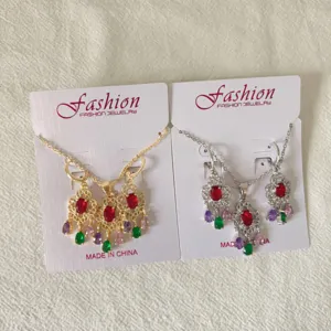Vintage gold silver color zircon crystal necklace earrings jewelry set for women fashion party gift