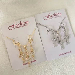 Chic cubic zirconia tassel necklace and earrings jewelry set for women elegant fashion accessories