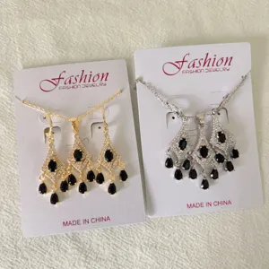 French vintage style copper 18k gold plated micro-set zircon tassel necklace earrings set