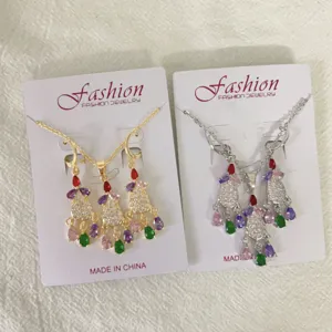 Fashion zircon dreamcatcher necklace earrings jewelry set, elegant style, perfect gift choice.