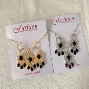 French vintage copper zircon dreamcatcher tassel necklace and earrings jewelry set detail view