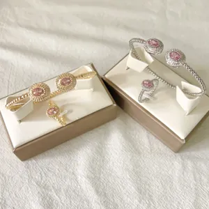 Detail view of the elegant micro-pave oval cubic zirconia bracelet and ring jewelry set.