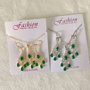 French vintage 18k gold plated cubic zirconia tassel necklace and earrings jewelry set.
