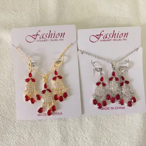 Copper 18K gold micro-pave zirconia dreamcatcher tassel earrings necklace jewelry set chic.