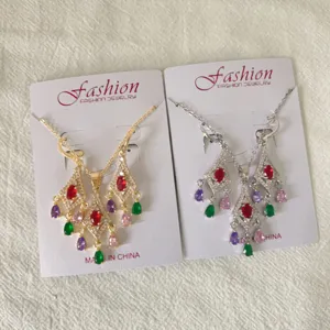 Vintage crystal zircon geometric tassel necklace jewelry set for women fashion party gift