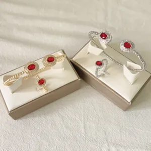 Detailed close-up view of elegant cubic zirconia bracelet and ring jewelry sets.