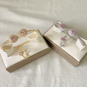 Set bracciale e anello in zircone goccia micro-incastonato, gioielli moda regolabili.