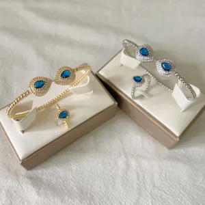 Set Bracciale e Anello Goccia Zirconi Regolabile Gioielli Geometrici per Donna