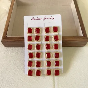 Orecchini a lobo zircone rosso quadrato set donna placcato oro 18k stile francese minimalista