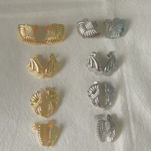 Ins Stil Kupfer Muschel Engel Flügel Ohrstecker Gold Silber Plattiert Strass Personalisiert Mode Schmuck Für Damen Bankett Party Zubehör