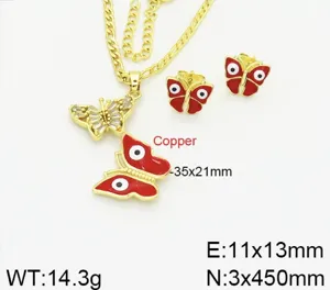 Squisito set collana orecchini farfalla malocchio in rame con cristalli scintillanti.