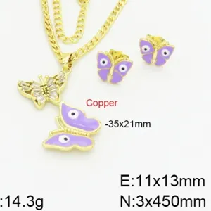 Set collana e orecchini farfalla malocchio oro con smalto viola gioielli turchi vendita