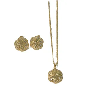 Verguld 18k koper zirkonia klaver hanger ketting oorbellen set vintage sieraden hoofd