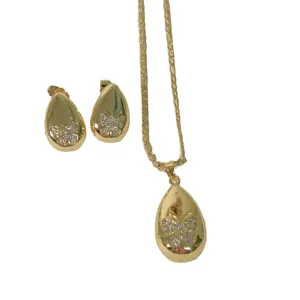 Elegant 18k gold plated teardrop butterfly pendant necklace and matching earrings set
