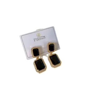 Elegant 18k gold plated black crystal geometric dangle earrings for women fashion jewelry