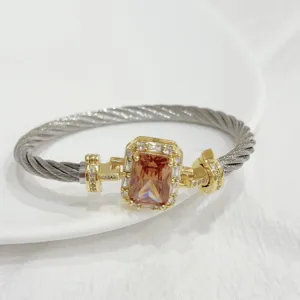 18k gold plated stainless steel cable bracelet with square gemstone luxury jewelry accessory