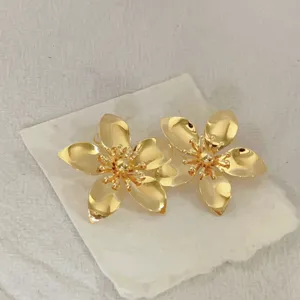 Exquisite 18k gold plated flower petal earrings, elegant stainless steel floral jewelry.