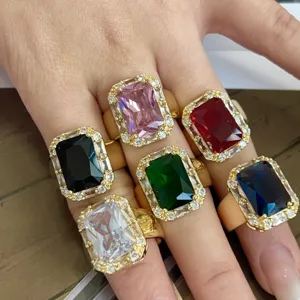 Lussuoso Anello Aperto in Rame Geometrico Quadrato Con Strass Lucido Micro Strass Cristalli Anello Regolabile Regalo per Donna Gioielli