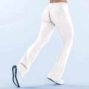 Witte hoge taille flared yoga broek voor vrouwen, elastische sport fitness leggings.