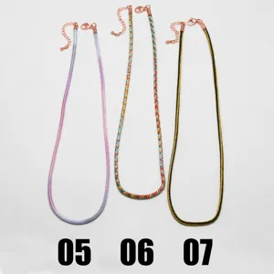 Handcrafted 3mm braided rope necklace with rose gold clasp, colorful variants.
